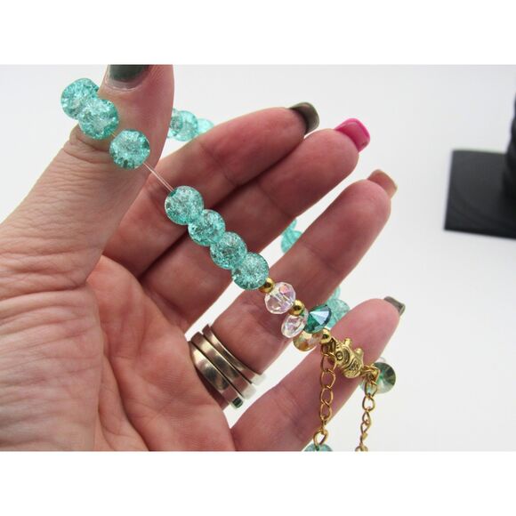 NWOT Turquoise & Gold Glass Beaded Bracelet – Boho Chic Stretch Style - Picture 4 of 4